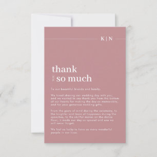 Simple Photo Dusty Pink Monogram Wedding Thank You Card