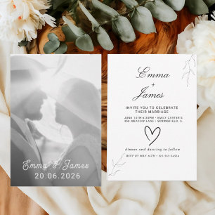 Simple photo Elegant Black White Minimalist Save The Date
