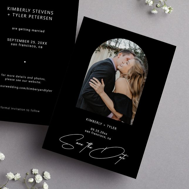 Simple photo elegant script black wedding save the date (Creator Uploaded)