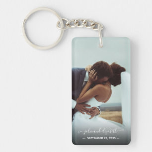 Simple Photo Elegant Script Couple Wedding Custom Key Ring