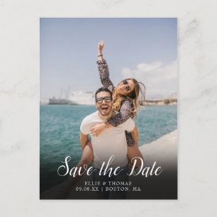 Simple Photo Elegant Script Save the Date Postcard