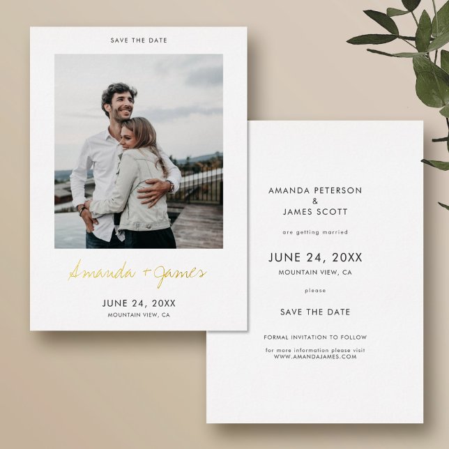 Simple Photo Engagement Wedding Save the Date Gold (Creator Uploaded)