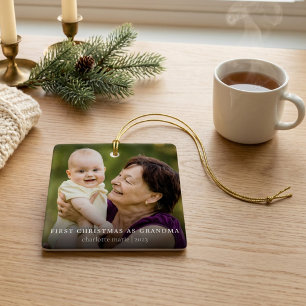 Simple Photo First Christmas as Grandma Ceramic Ornament
