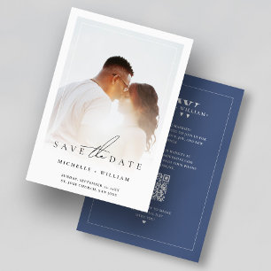 Simple Photo Frame Wedding Monogram Dusky Blue Save The Date