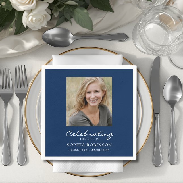 Simple Photo Funeral Memorial Blue  Napkin (Creator Uploaded)