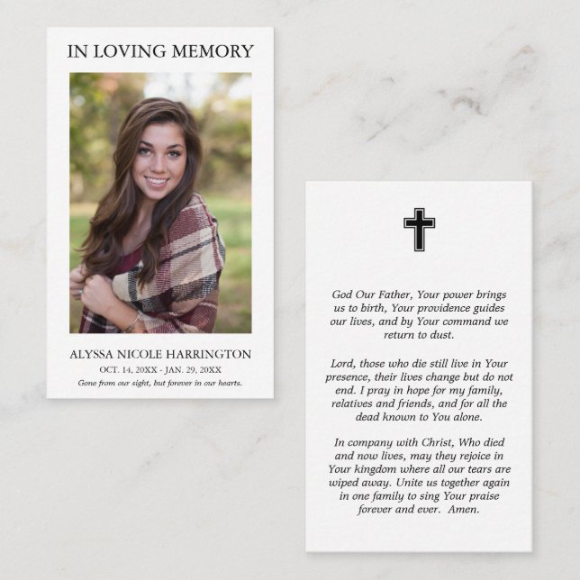 Simple Photo Funeral Prayer Card (Front/Back)