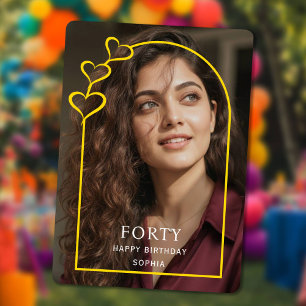 simple photo Gold Arch & heart Forty Birthday Card