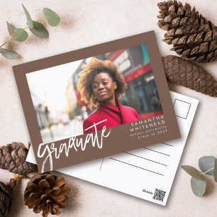 Simple Photo Graduate Announcement Brown Postcard
