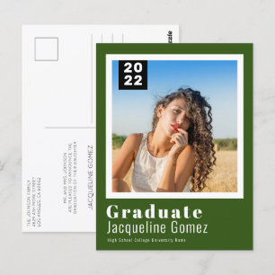 Simple Photo Graduation 2022 Announcement Green Postcard