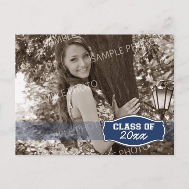 Simple Photo Graduation Announcement (navy) (Front)