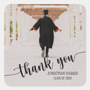 Simple Photo Graduation Elegant Script Thank You Square Sticker