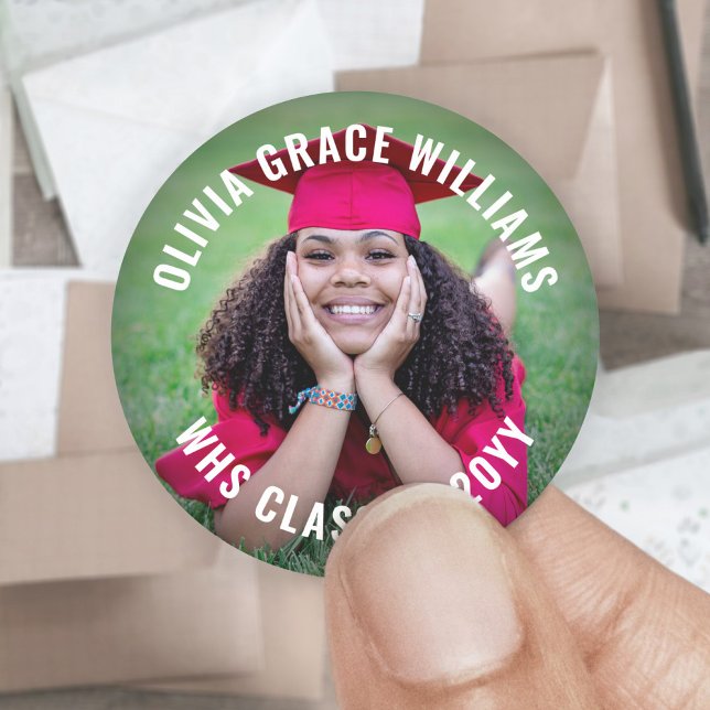 Simple Photo Graduation Modern Minimalist Elegant Classic Round Sticker (Creator Uploaded)