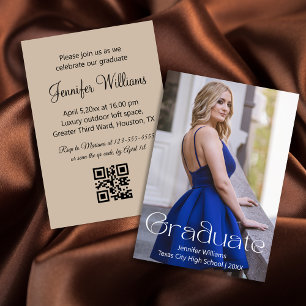 simple photo graduation party qr code rsvp brown invitation