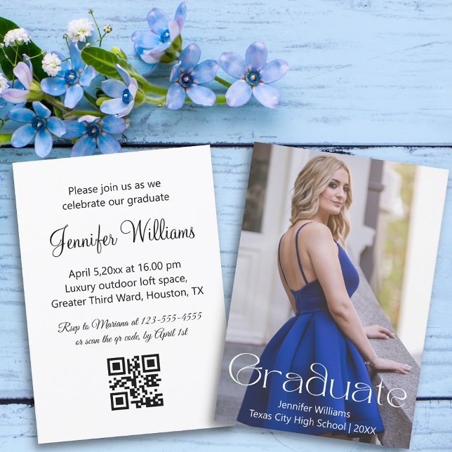 simple photo graduation party qr code rsvp invitation (Creator Uploaded)
