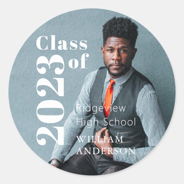 Simple Photo Graduation Photo Classic Round Sticker (Front)