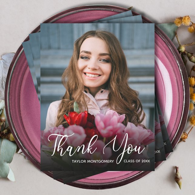 Simple Photo Graduation Thank You Card (Simple photo graduation thank you flat note cards with your message on the back)