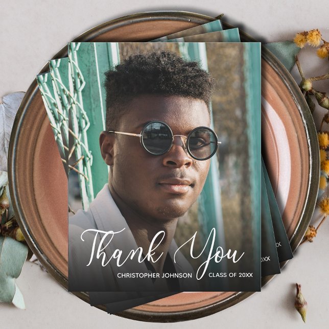 Simple Photo Graduation Thank You Card (Simple photo graduation thank you flat note cards with your message on the back)
