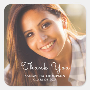 Simple Photo Graduation Thank You Square Sticker