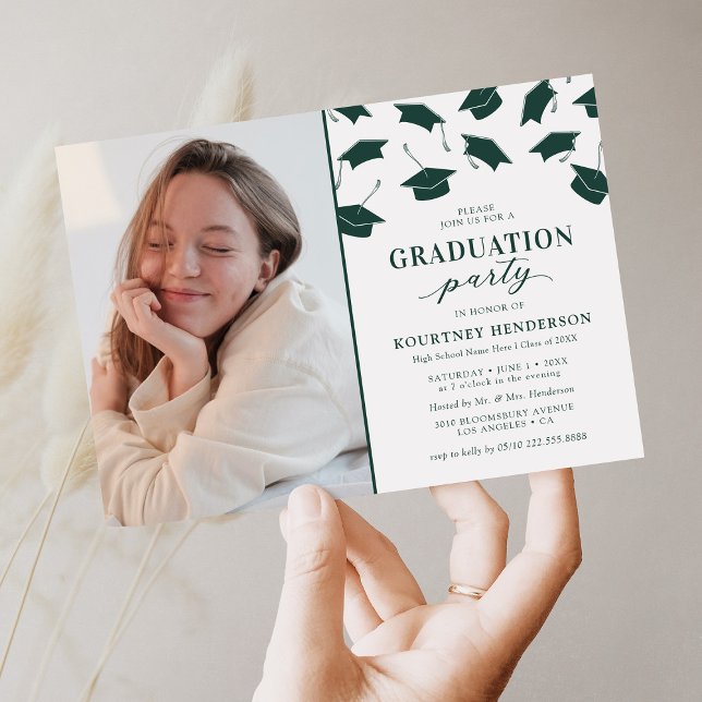 Simple Photo Green Graduation Party Invitations (Creator Uploaded)