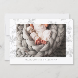 Simple Photo Grey Foliage Baptism Party Invitation