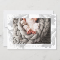 Simple Photo Grey Foliage Baptism Party Invitation