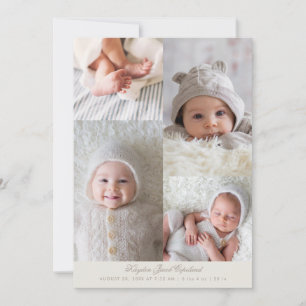 Simple Photo Grid Greige Birth Announcement