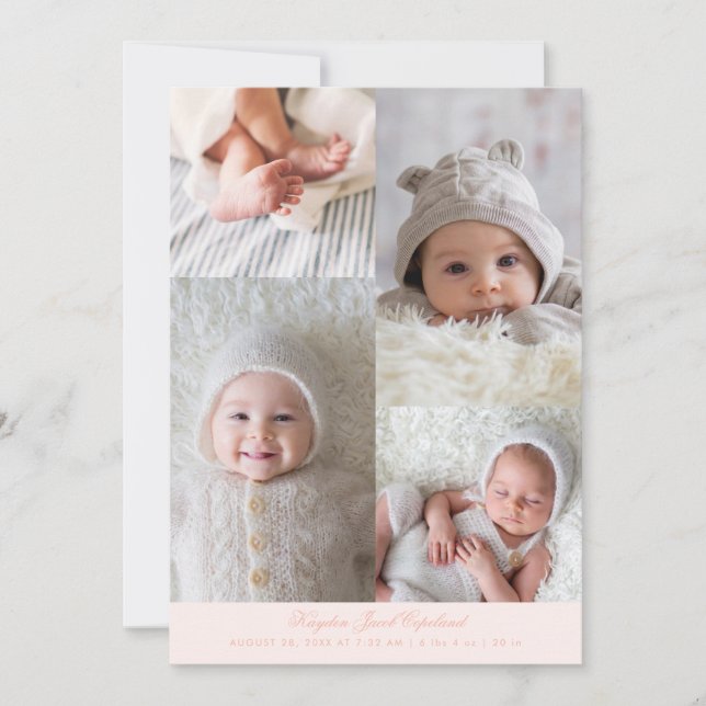 Simple Photo Grid Peach Birth Announcement (Front)