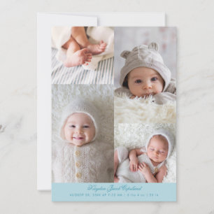 Simple Photo Grid Turquoise Birth Announcement