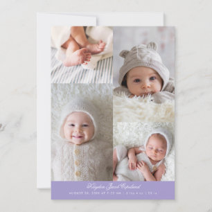 Simple Photo Grid Violet Birth Announcement