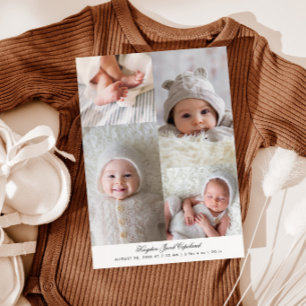 Simple Photo Grid White Birth Announcement
