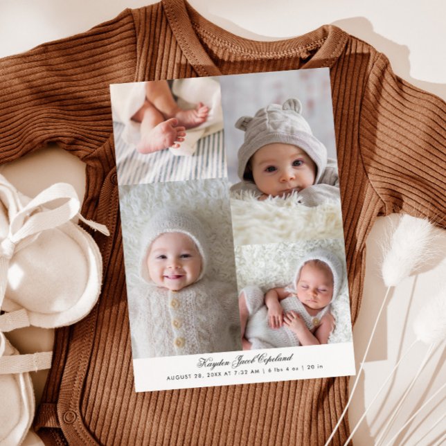 Simple Photo Grid White Birth Announcement (Creator Uploaded)