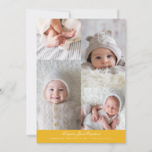 Simple Photo Grid Yellow Birth Announcement