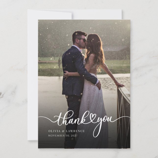 Simple Photo Hand-Lettered Wedding Thank You Card (Front)