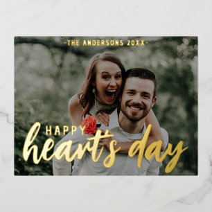 Simple Photo Happy Heart's Day Script Foil Holiday Postcard