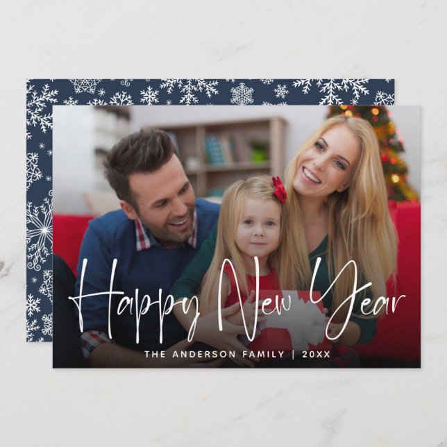 Simple Photo Happy New Year Holiday Card (Front/Back)