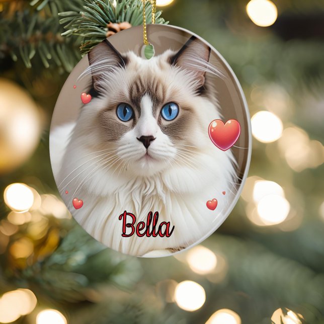  Simple Photo Hearts Pet CAT Personalise Ceramic Tree Decoration (Creator Uploaded)