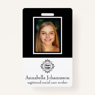 Simple Photo Id and Custom Logo with Name on Black ID Badge
