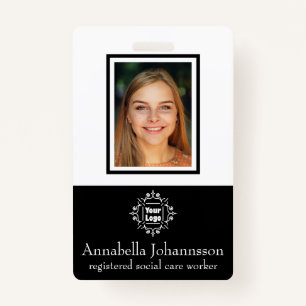 Simple Photo Id and Custom Logo with Name on Black ID Badge