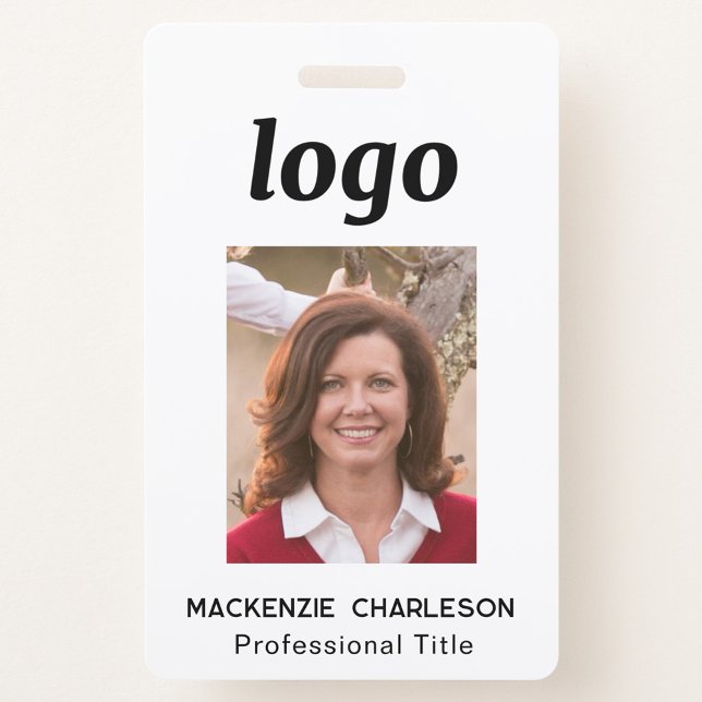 Simple Photo ID Nametag  Badge (Simple logo with custom text business professional photo name tag or badge)