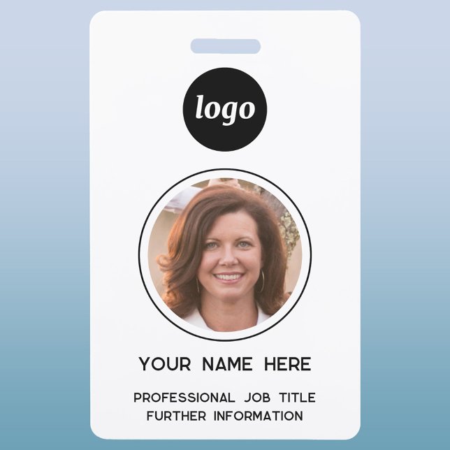 Simple Photo ID Nametag  ID Badge (Logo photo and custom text business id nametag)