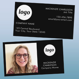 Simple Photo Logo Text Black Business Card