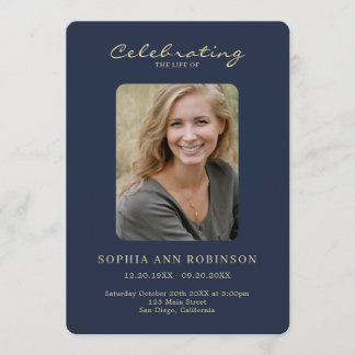 Simple Photo Memorial Blue Gold Order Of Service Programme