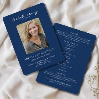 Simple Photo Memorial Blue White Order Of Service Programme