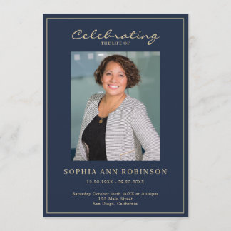 Simple Photo Memorial Order Of Service Gold Blue  Programme