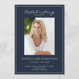 Simple Photo Memorial Order Of Service Gold Blue  Programme