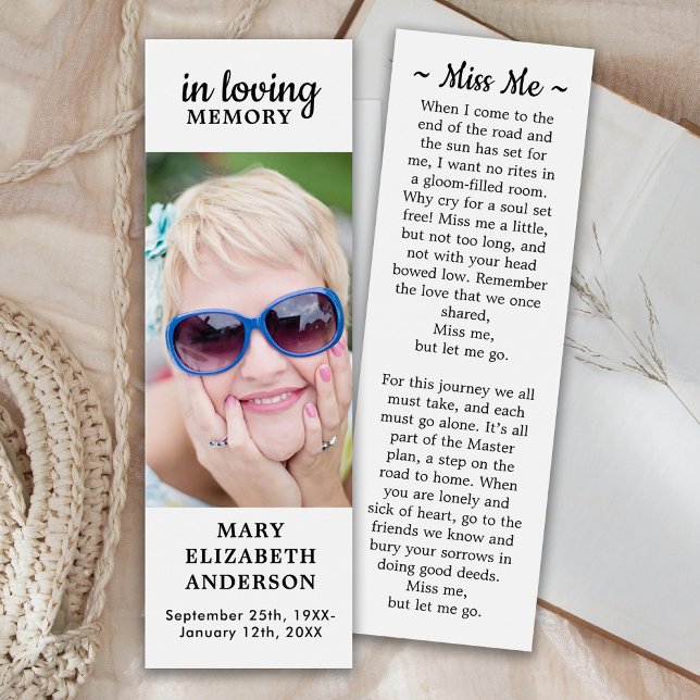 Simple Photo Memorial Poem Funeral Prayer Bookmark (Creator Uploaded)