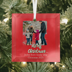 Simple Photo Merry Christmas personalise Glass Tree Decoration