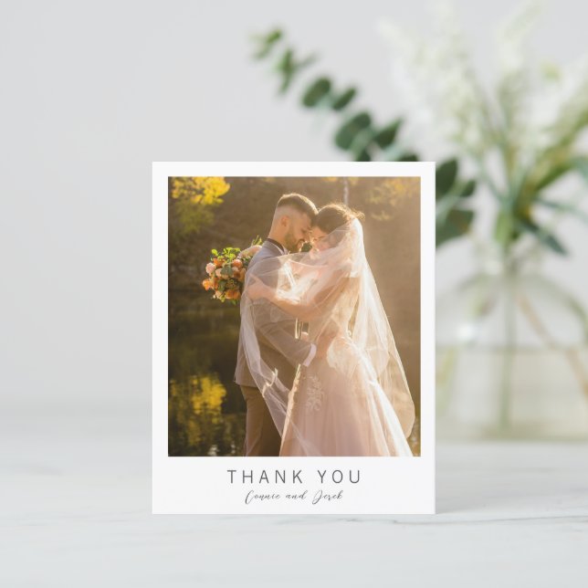 Simple Photo Modern Budget Wedding Thank You Card (Standing Front)