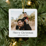 Simple Photo Modern Christmas Ceramic Ornament<br><div class="desc">Modern Christmas ornament featuring a simple design with "Merry Christmas" in a fun serif font under your favourite photo.</div>
