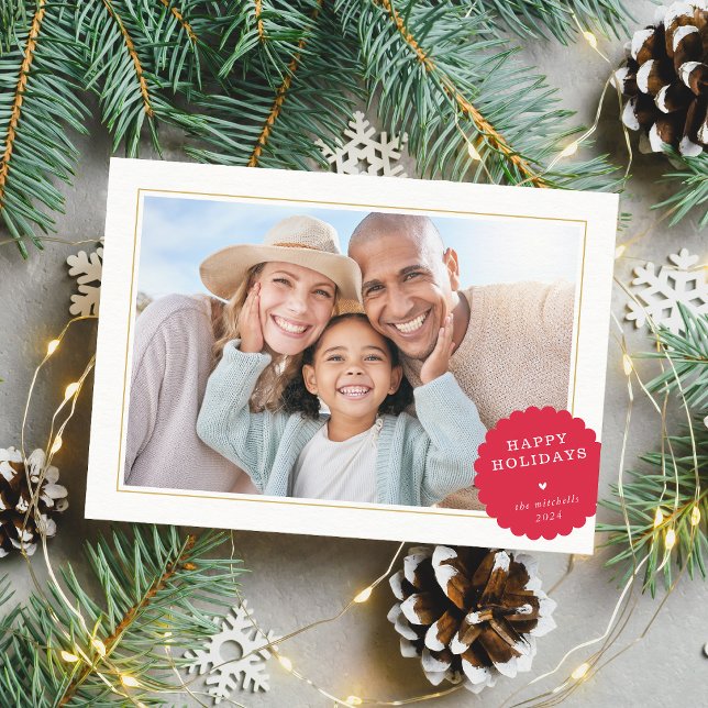 SIMPLE PHOTO modern minimal festive spot red Holiday Card (Creator Uploaded)